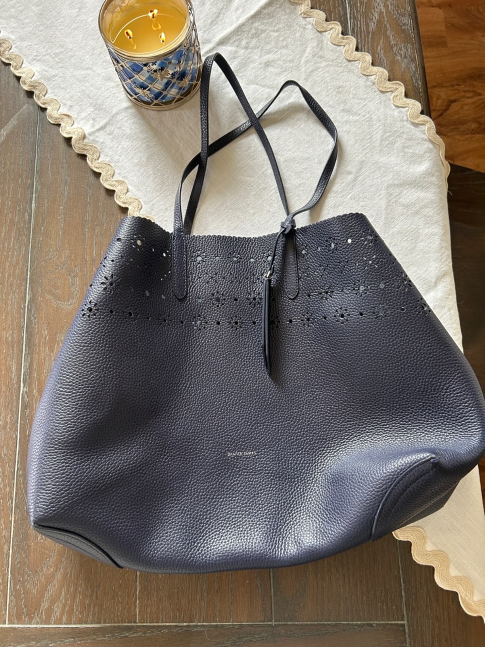 Draper James Navy Perforated Leather Tote